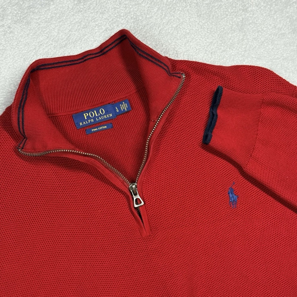 Polo Ralph Lauren Sweater Men's Sz L Pima Cotton 1/4 Zip Waffle Knit Pullover***